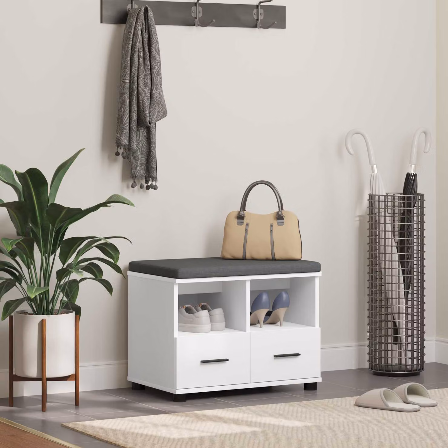 Panca per ingresso con porta scarpe vidaXL, moderna, Bianca, L: 60 cm, P: 38 cm, H: 46 cm
