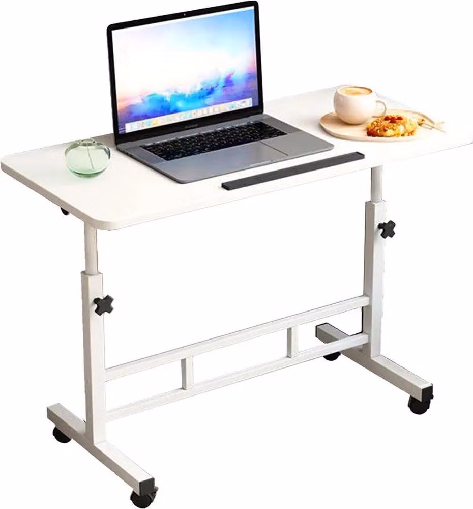 Tavolo portatile per laptop - Scrivania su ruote - Altezza regolabile da 65 a 87 cm - Piano del tavolo pieghevole a 180° - 40x80 cm - Adatto per letto e divano - Bianco