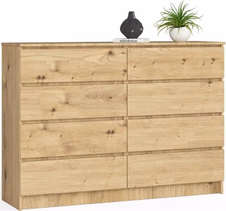 BDW, cassettiera a 8 cassetti, 138x40x99 cm, K140, rovere Artisan