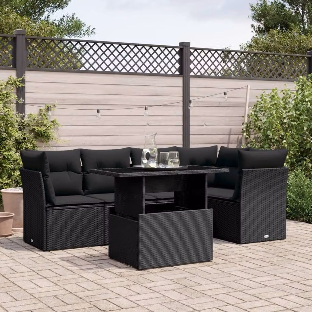 Maison Exclusive - Set Divano da Giardino 6 pz con Cuscini Nero in Polyrattan