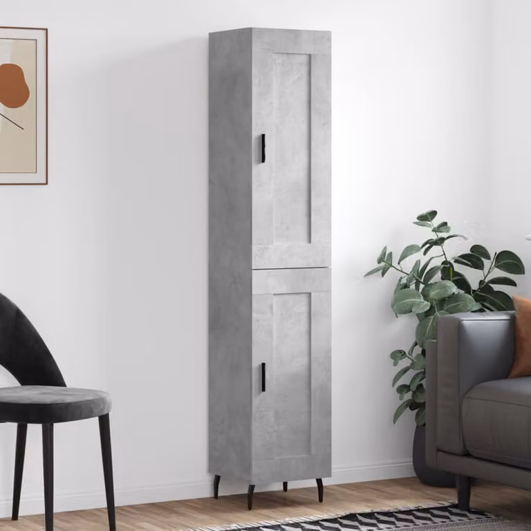 Credenza moderna vidaXL in legno e metallo Grigio, sospesa, L/P/H: 34,5 x 34 x 180 cm