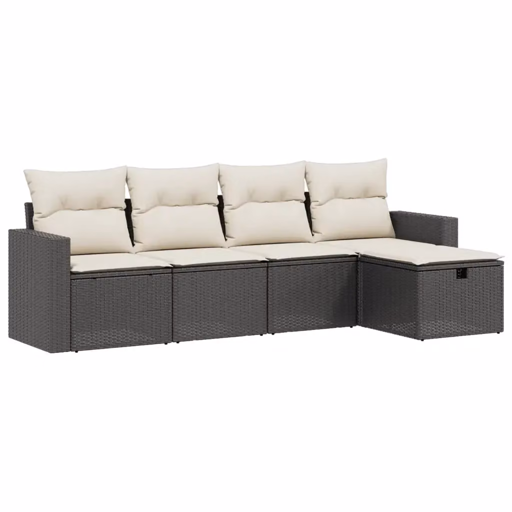 vidaXL Set Divano da Giardino a L con 5 Pezzi, Polyrattan e Struttura in Acciaio Verniciato a Polvere, Nero e Bianco – 2