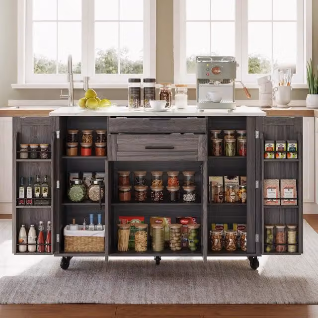 Carrello Isola Cucina REDOM Grigio in MDF con Ruote L: 136 cm, P: 70 cm, H: 92 cm – 1