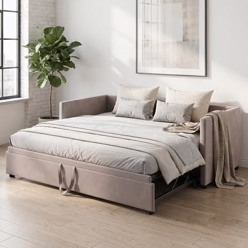Divano letto ProximaX 90/180 x 200 cm in velluto grigio, estraibile con funzione letto, funzione seduta e reclinabile, con base da 13 cm inclusa