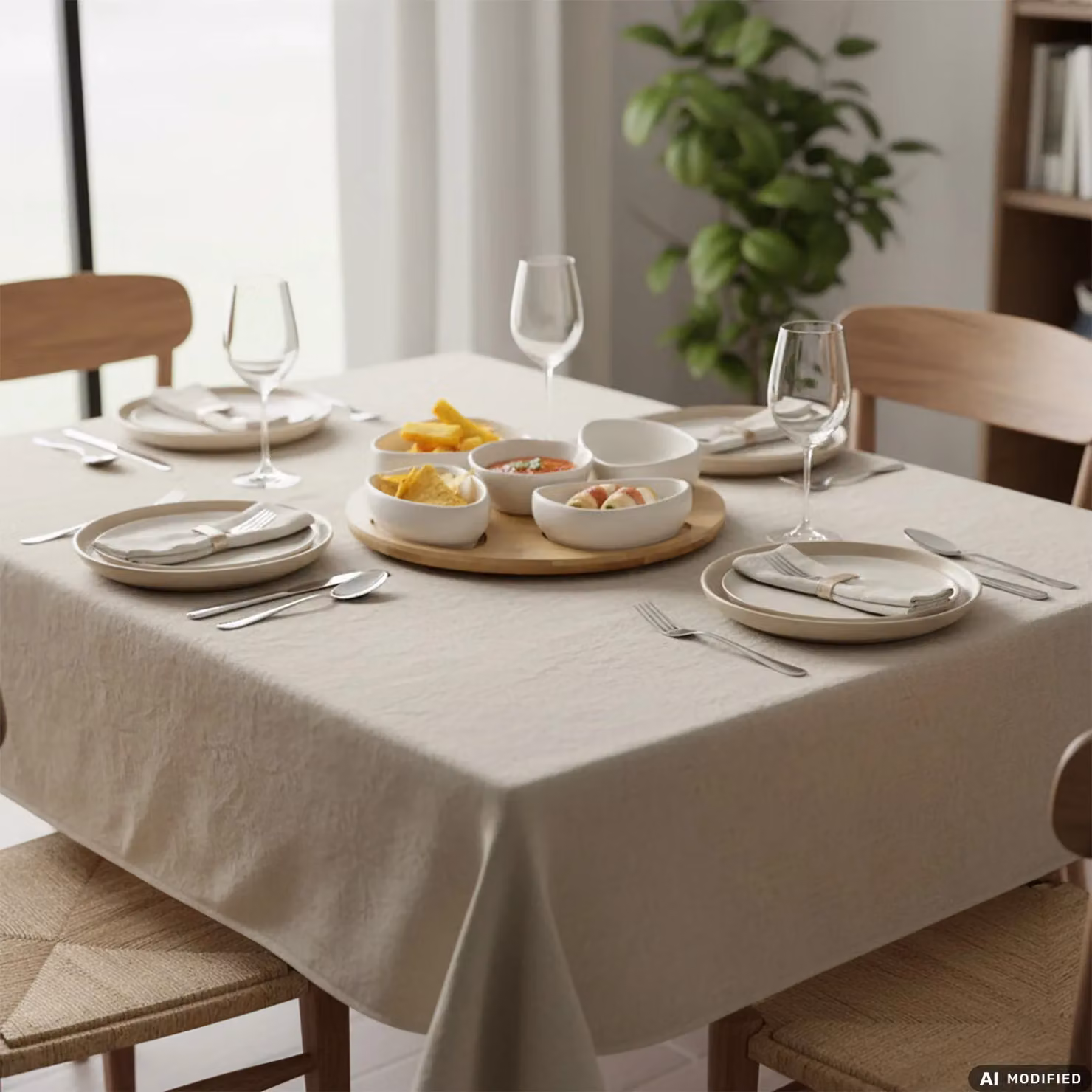 Antipastiera Gusto Casa in Bamboo con Ciotole in New Bone China Linea Natura, Diametro: 27 cm – 1