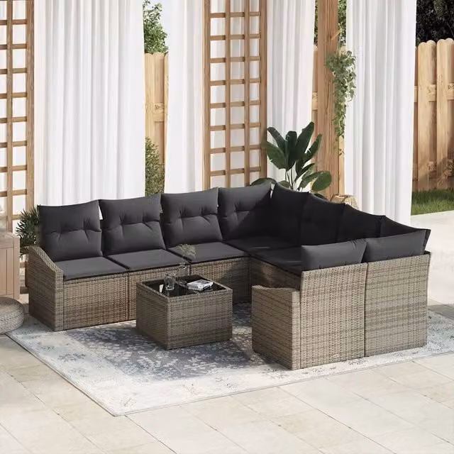 Set di divani 9 pz Grigio polyrattan 3355328