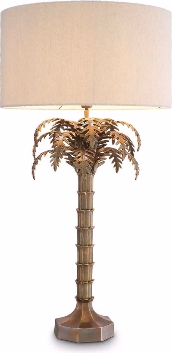 Casa Padrino lampada da tavolo in ottone vintage / crema Ø 56 x h. 106 cm - Lampada da tavolo con design a palma - Lampade da tavolo