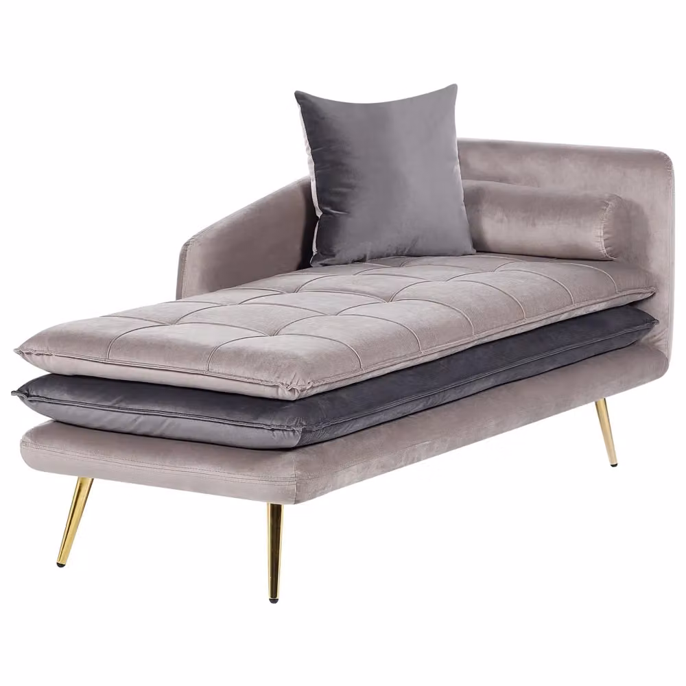 Chaise longue BELIANI in velluto beige e grigio, design moderno a L con imbottitura in schiuma, lato destro, L: 160 cm, P: 79 cm, H: 72 cm – 2