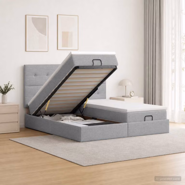 Letto ottomano con materasso 2 pezzi vidaXL in tessuto grigio e bianco, L/P/H: 160 x 200 x 88 cm