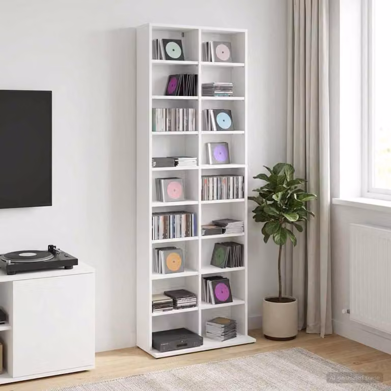 Mobile porta CD vidaXL Bianco in Legno MDF con ripiani regolabili L: 65 cm, P: 23,5 cm, H: 175 cm