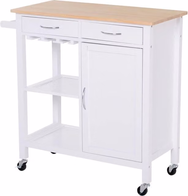 EasyComfort Carrello da Cucina Classico in Legno Bianco con Cassetti e Ruote L/P/H: 89 x 40 x 84 cm