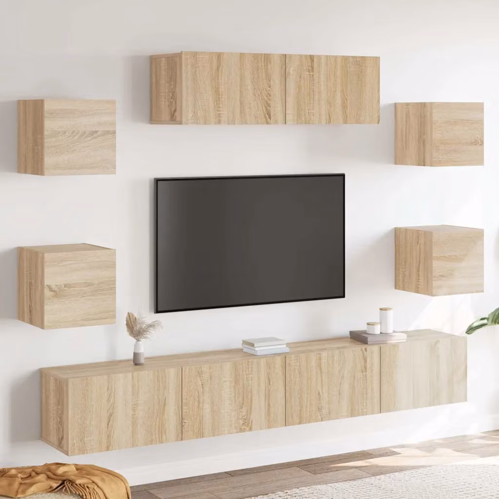 Set di Mobili Porta TV vidaXL 7 Pezzi in Legno Multistrato e MDF Colore Rovere e Marrone