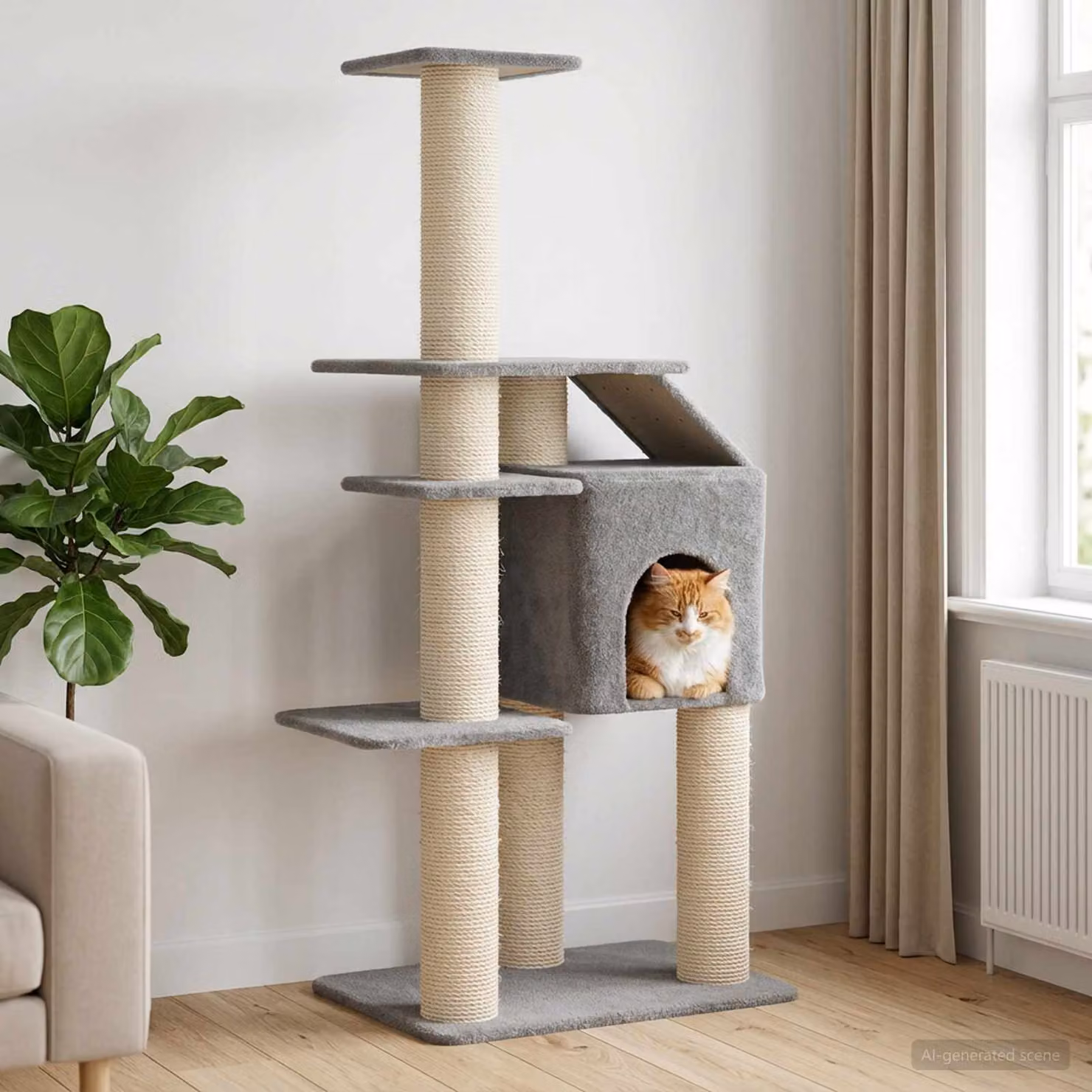 Albero per gatti vidaXL con cave e giochi integrati, Grigio