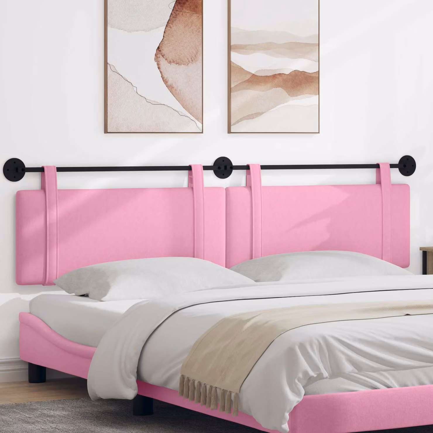 Testiera sospesa vidaXL in tessuto rosa con pannello imbottito e struttura in legno e metallo