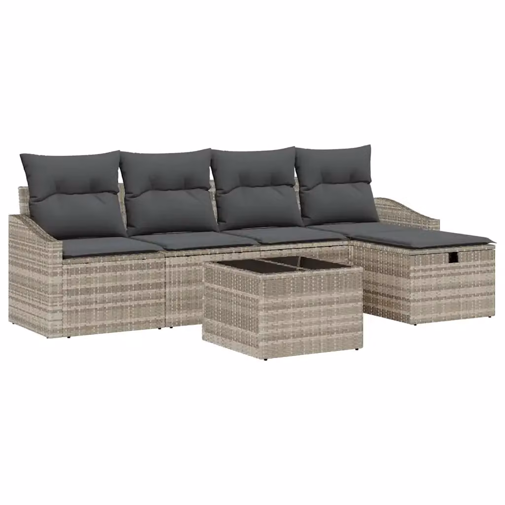 Set di divani da giardino vidaXL a forma di L con cuscini grigi e struttura in metallo e rattan – 2