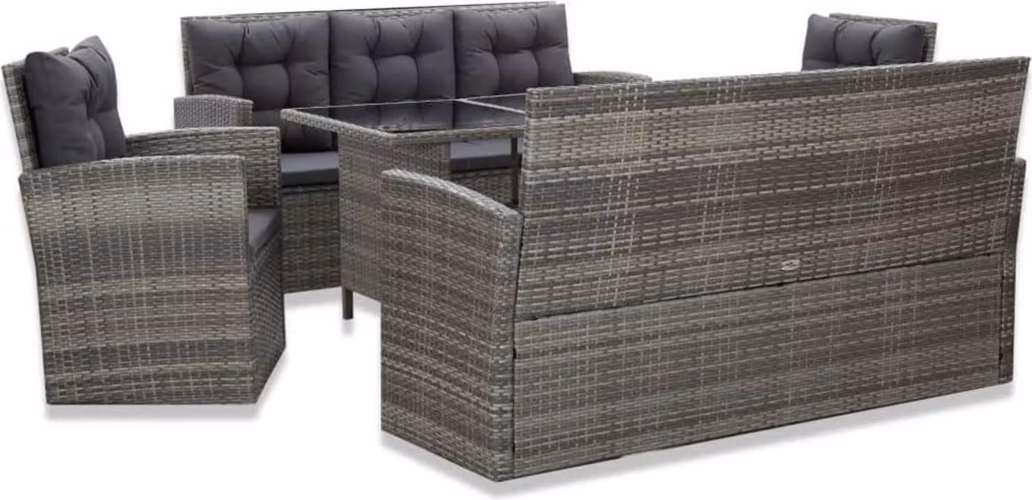 Set di mobili da giardino in poly rattan, 5 pz. Grigio, per 8 persone