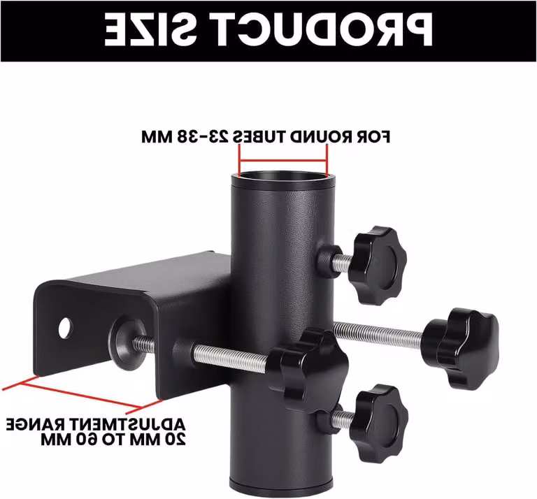 Supporto per ombrellone da balcone, regolabile e fissabile, adatto per terrazze, compatibile con tubi di diametro 23-38 mm e con una portata di serraggio da 63 a 20 mm