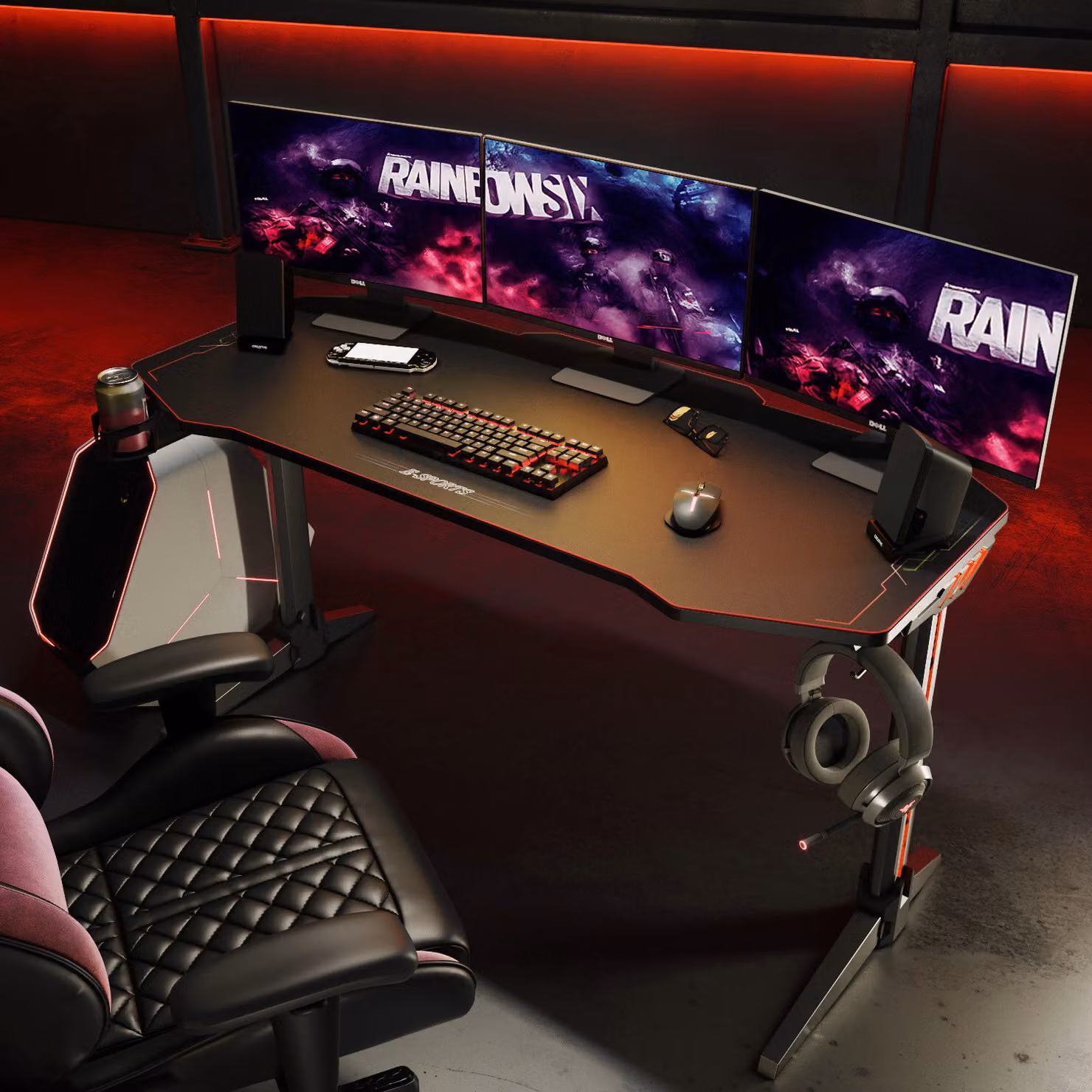 Tavolo da gioco SONNI con illuminazione a LED a forma di l 140cm nero