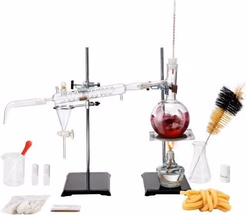 VEVOR Kit di distillazione di oli essenziali in vetro borosilicato 3.3 trasparente da 500 ml con lampada ad alcool e set da 28 pezzi