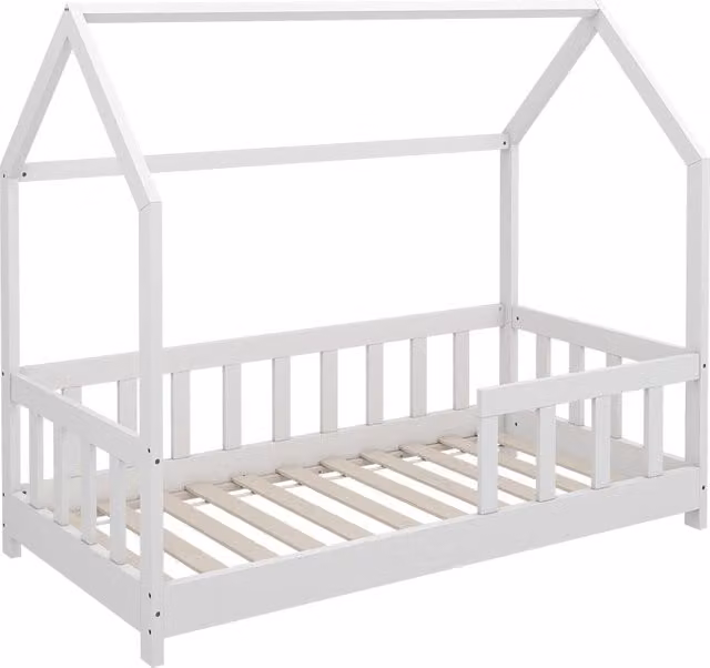Letto Montessori Michelle Vitalispa per bambini in legno bianco con struttura a casetta e protezione anticaduta L/P/H: 146 x 70 x 125 cm