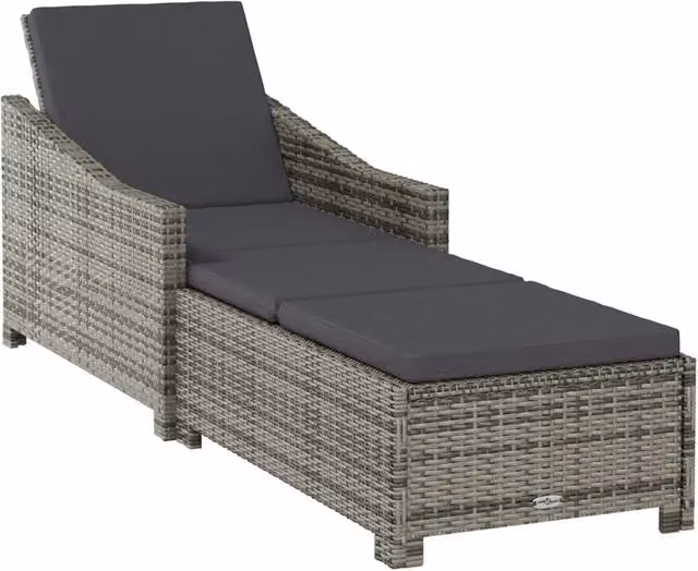 Lettino Prendisole | Sdraio da giardino | Lettino da sole con Cuscino Grigio Scuro Polyrattan Grigio