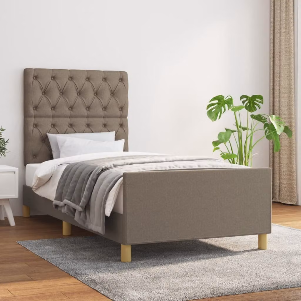 The Living Store Struttura letto con testiera in tessuto taupe 80x200 cm