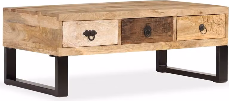 Maison Exclusive - Tavolino con 3 cassetti, in legno massello di mango, dimensioni 90x50x35 cm