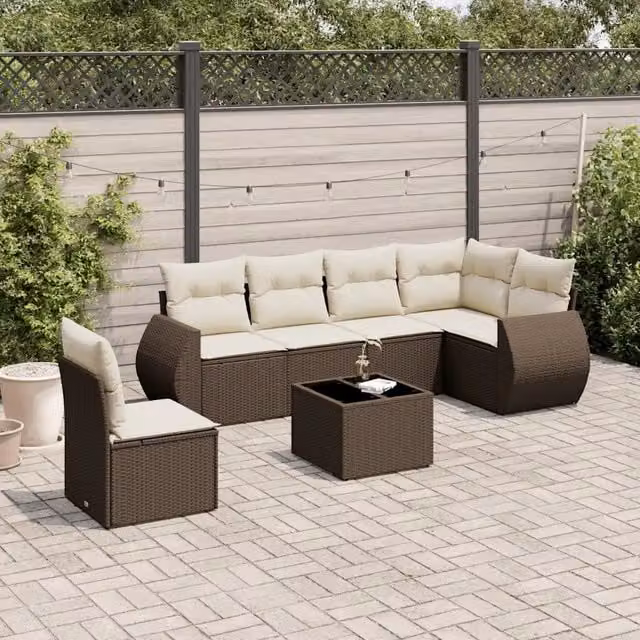 Set Divani da Giardino 7 pz con Cuscini Marrone in Polyrattan 3253780