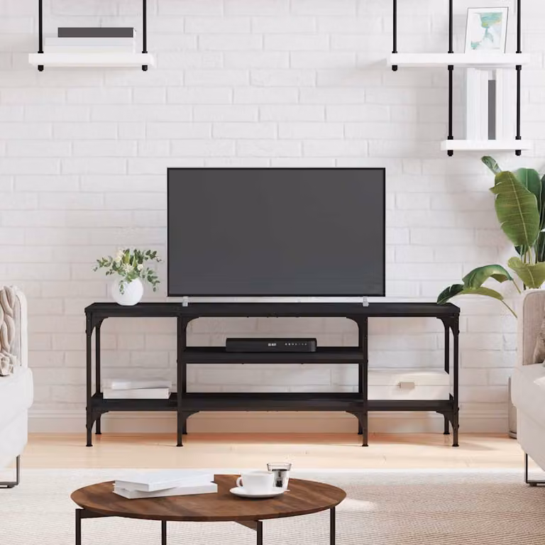 vidaXL Mobile Porta TV Nero in Legno Multistrato e Ferro, Stile Industrial, L 121 cm x P 35 cm x H 45 cm