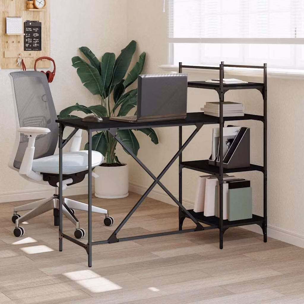 Scrivania per Computer con Scaffali vidaXL Nera L: 120 cm, P: 47 cm, H: 109 cm