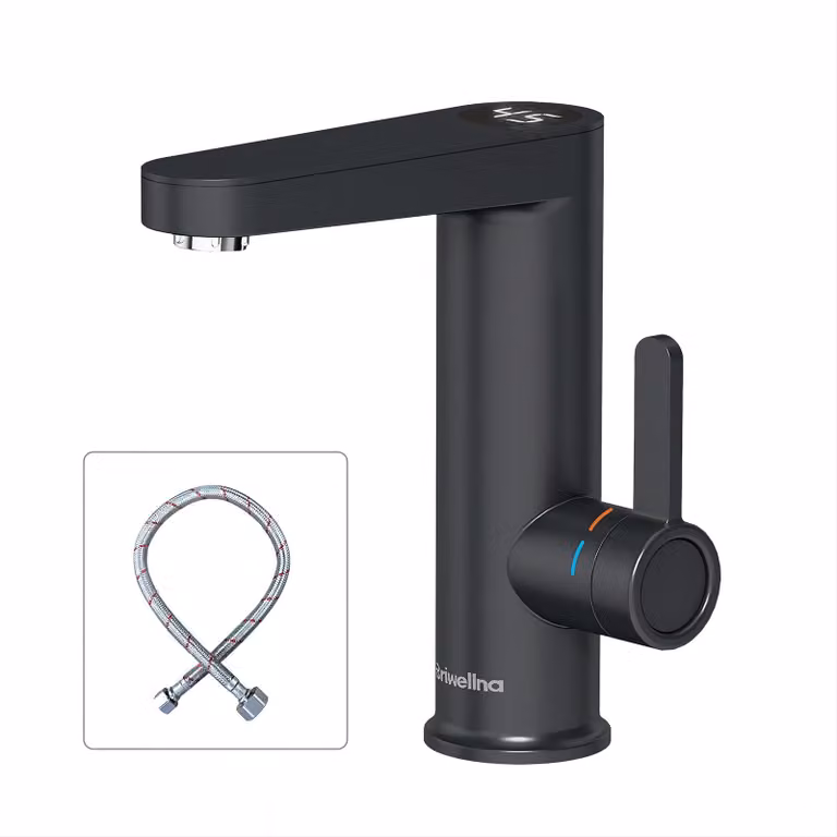 Rubinetto elettrico per acqua calda, 220V, con display digitale, colore nero