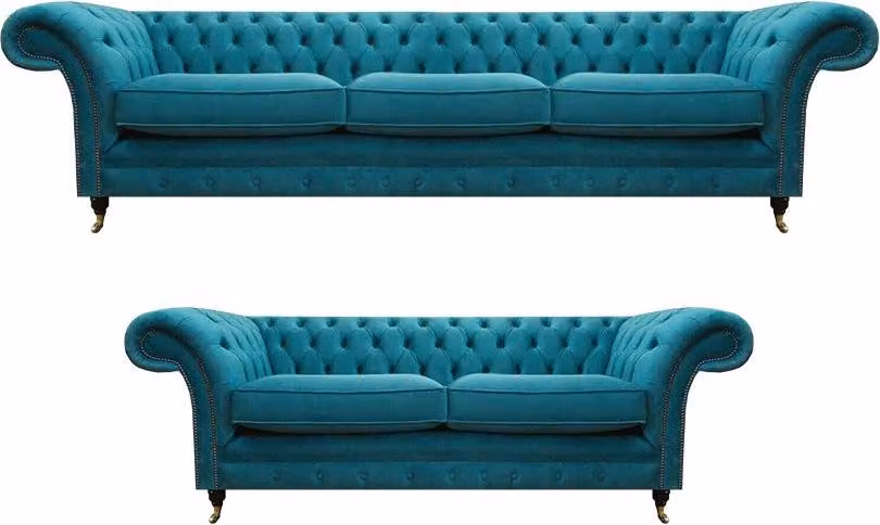Chesterfield Blau 2x Sofas Set Wohnzimmer Polstermöbel Luxuriöse Sofagarnitur