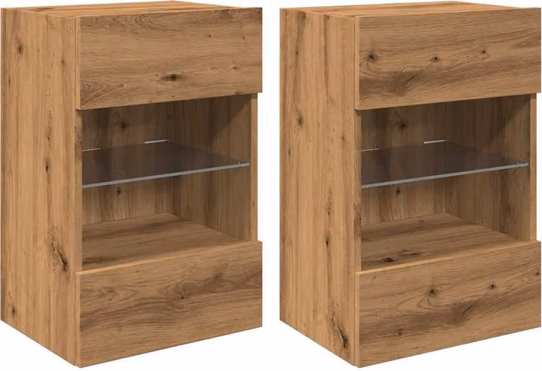 Mobili da parete con luci LED per TV 2pz Rovere Artigianale 40x30x60,5cm