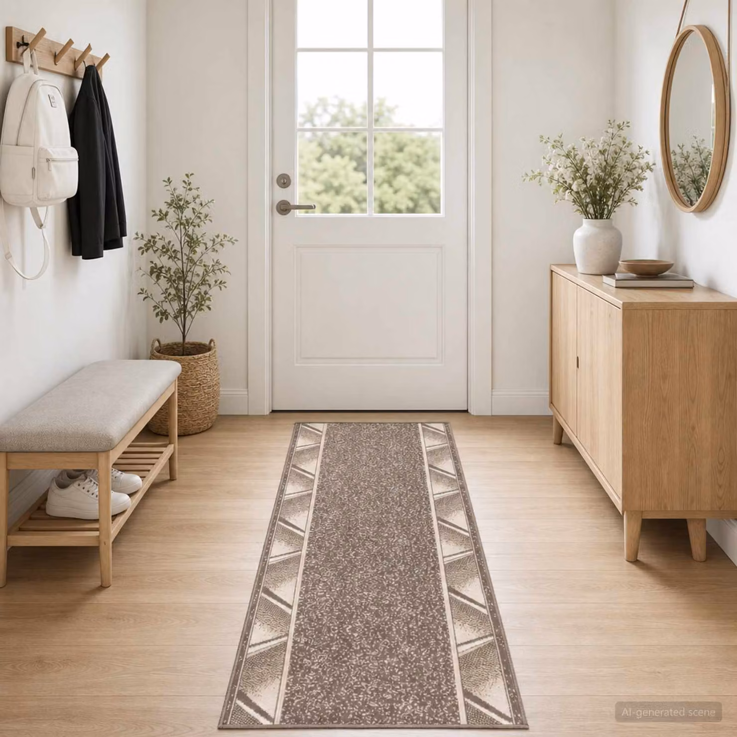 vidaXL Tappeto Runner FLORNES Tessuto Tortora Zigzag 67 x 350 cm PP