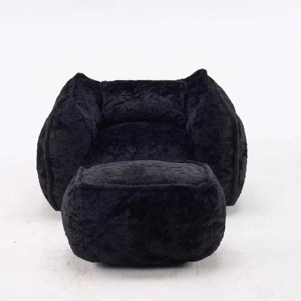 Divano Sacco Minimal in Similpelle Nero con Cuscini e Poggiapiedi – 2