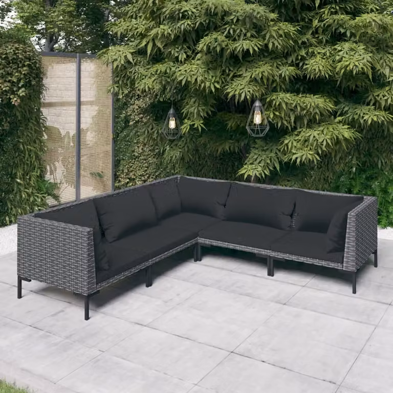 Maison Exclusive - Set da giardino da 5 pezzi con cuscini in polyrattan grigio scuro