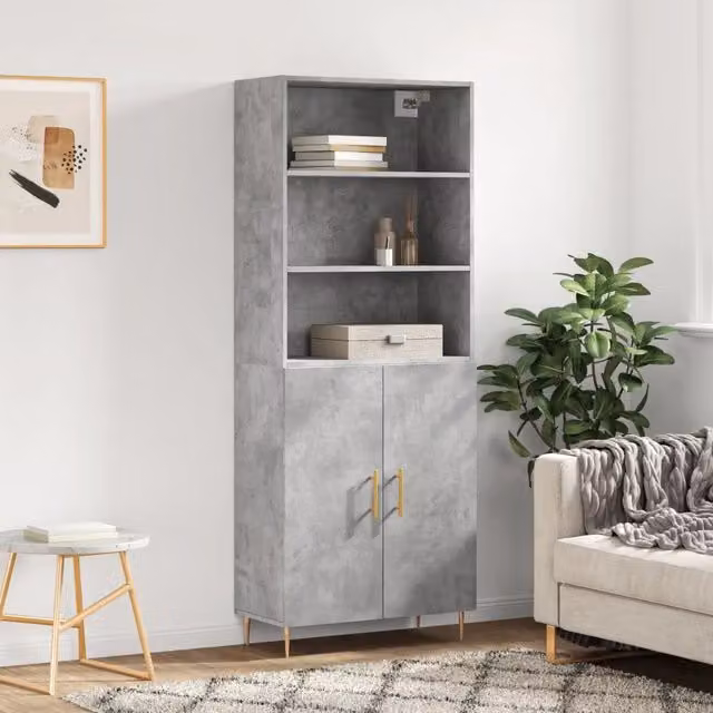 Credenza moderna vidaXL in legno e metallo, Grigio, L: 69,5 cm, P: 34 cm, H: 180 cm – 1