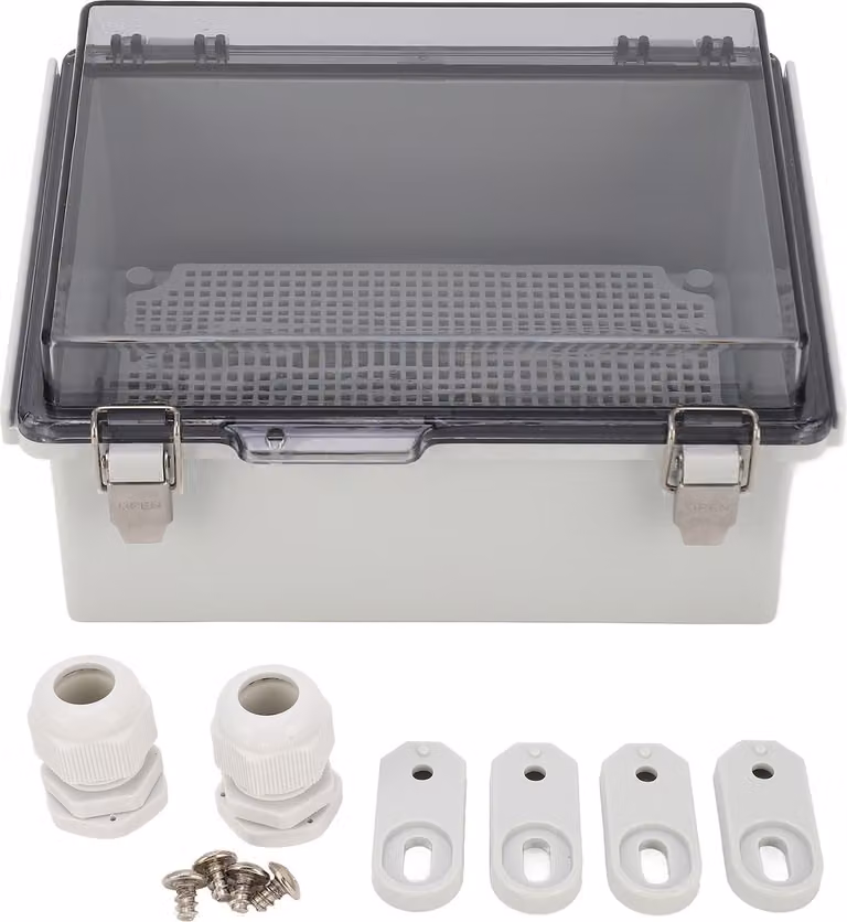 Scatola di giunzione, plastica ABS, impermeabile, antipolvere, custodia a cerniera, custodia di progetto universale per uso esterno, con coperchio trasparente, grigio