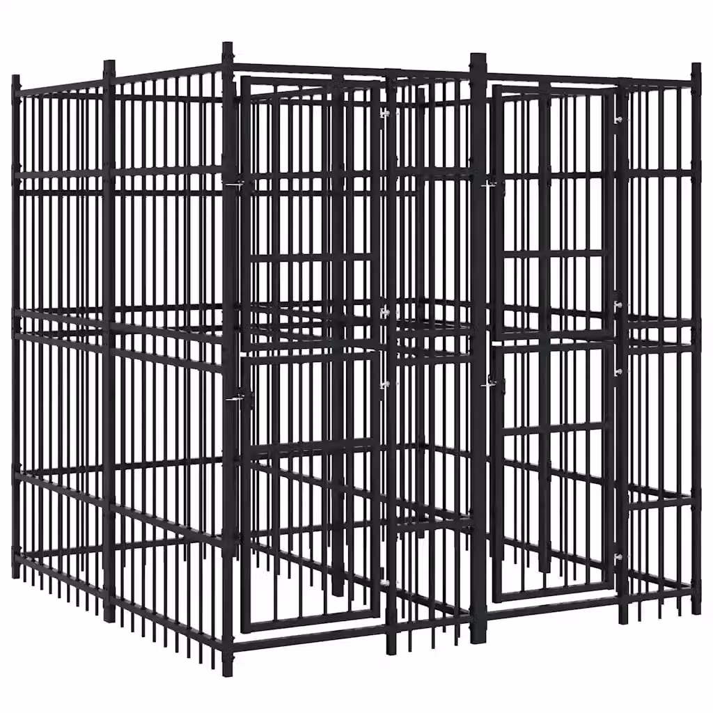 Gabbia per cani da esterno vidaXL in metallo nero con finitura opaca L/P/H: 192 x 200 x 192 cm – 2