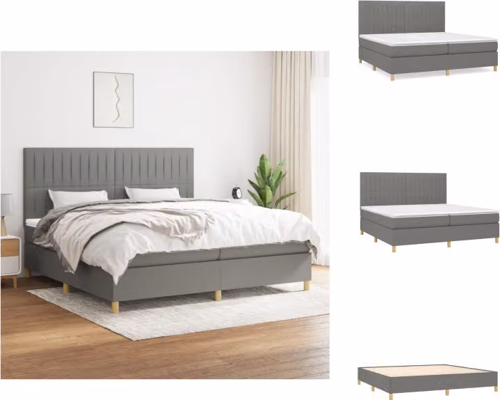 vidaXL Letto a molle con materasso grigio scuro 200x200 cm in tessuto - Letti & strutture letto