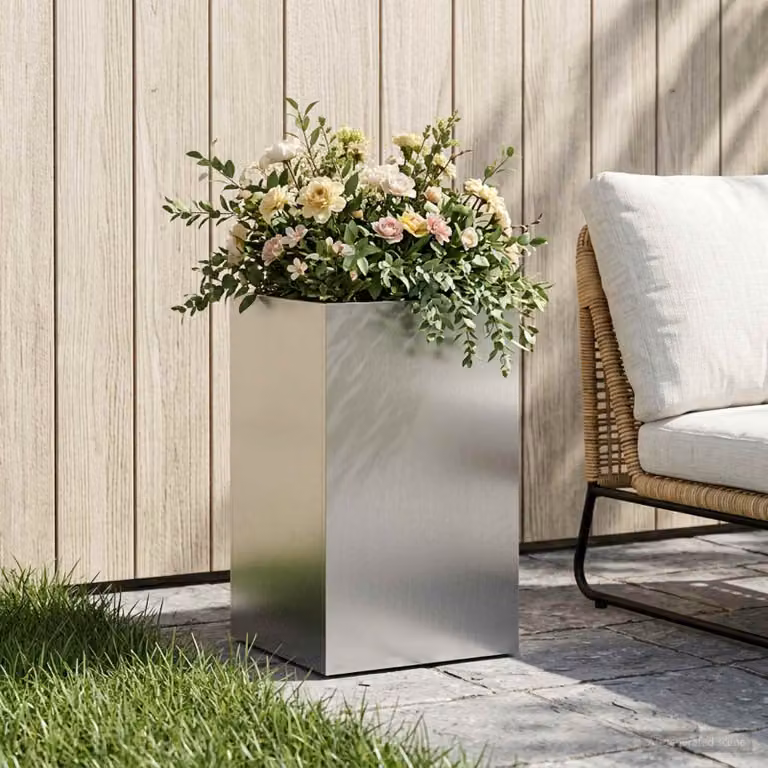 Vaso da giardino vidaXL in acciaio inox argento L/P/H: 30 x 30 x 50 cm