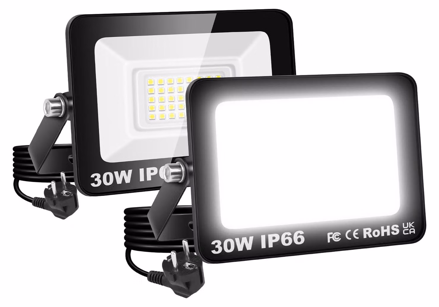 Fari LED da esterno, confezione da 2, 30W, 3000 lumen, grado di protezione IP66, temperatura di colore 6000K