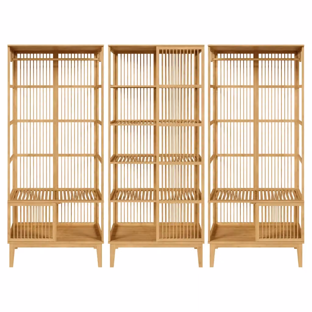 Set Organizzatore Guardaroba en.casa in Bambù Beige con 2 Armadi Aperti e 1 Scaffale – 2