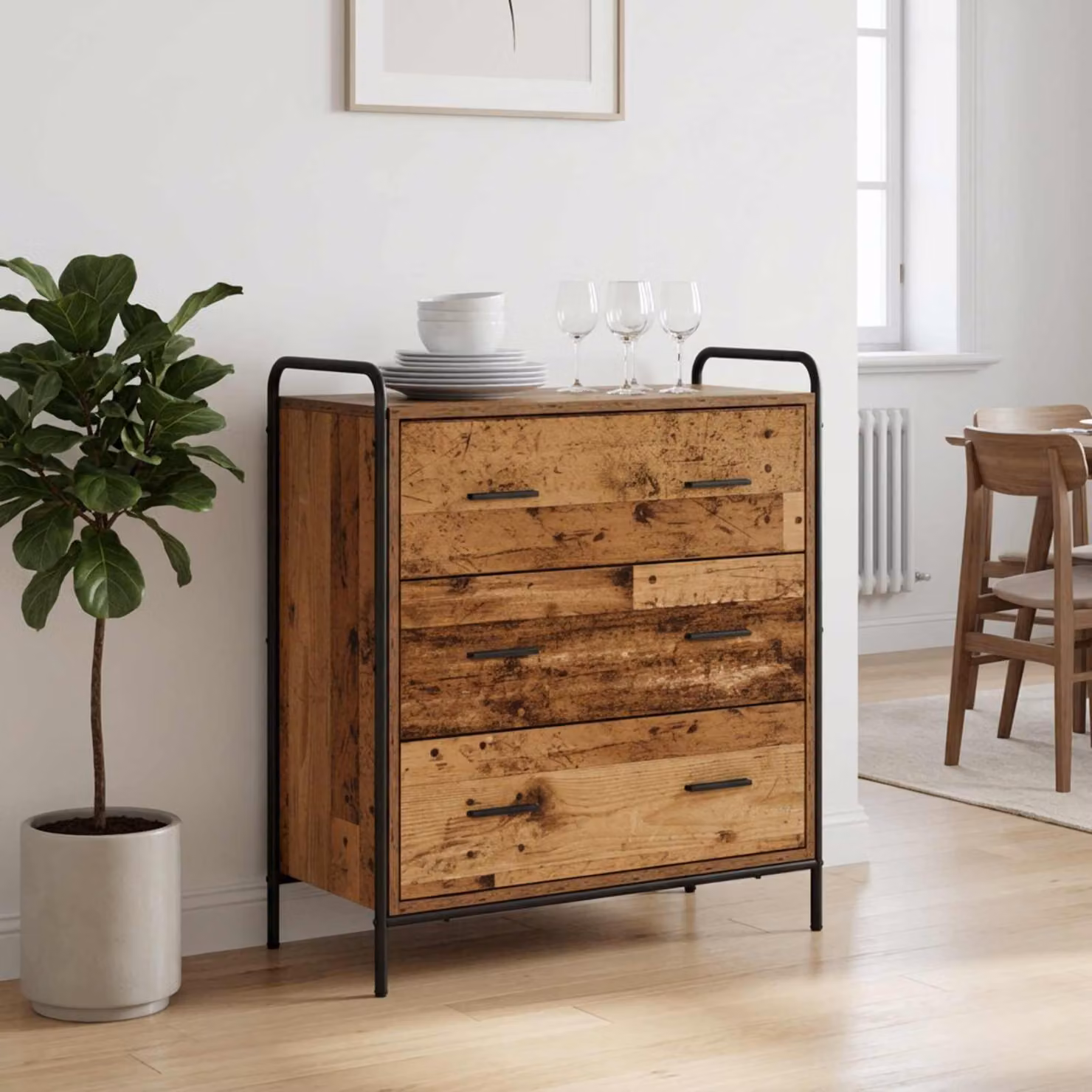 Credenza vidaXL in legno antico e metallo, colore marrone, L 97 cm x P 33 cm x H 81 cm
