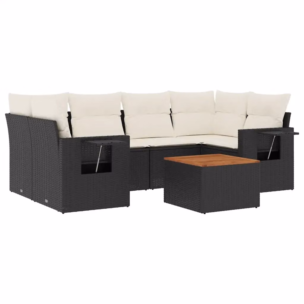 vidaXL Set Divani da Giardino a L con Cuscini 7pz in Polyrattan Nero e Legno di Acacia – 2