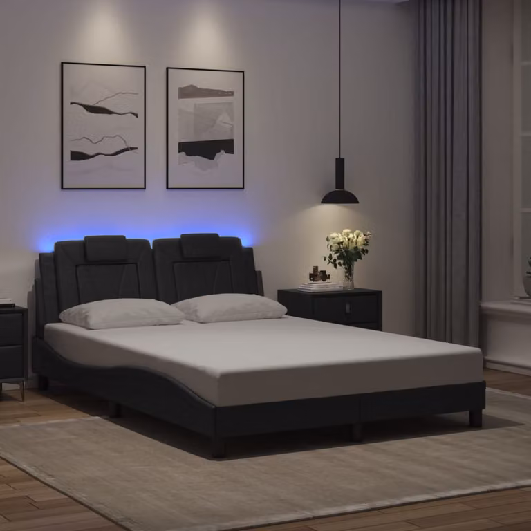 vidaXL Giroletto Viana Moderno con LED e Porta USB, Rivestimento in Pelle Sintetica, Nero, L/P/H: 200 x 140 x 145 cm