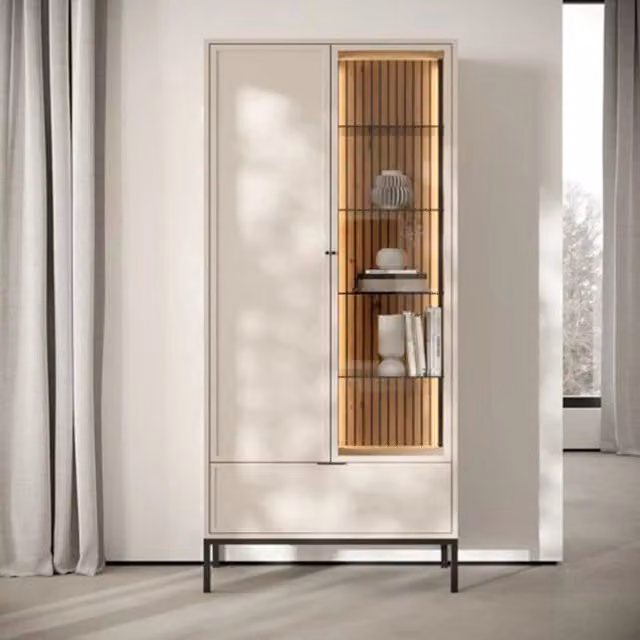 Mobile Espositore Lolera, Vetrina 7 Ripiani, 76x40x184h cm Beige