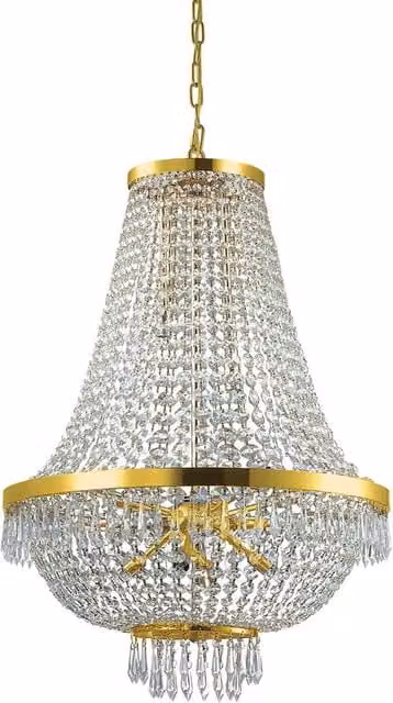 Lampadario Classico Caesar IDEAL LUX in Metallo e Cristallo Oro con 12 Luci G9 Luce Calda