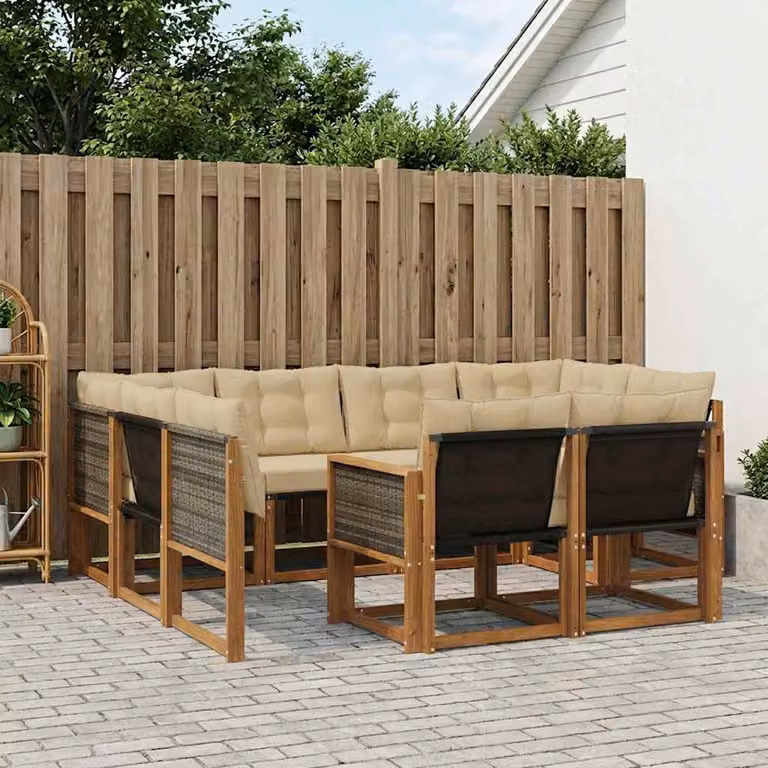 Set di divani da esterno vidaXL 7 pz in legno di acacia con sedute in textilene beige e marrone