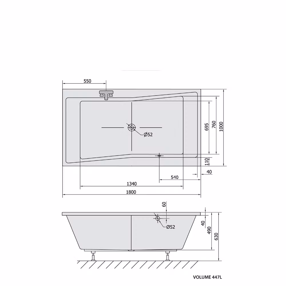 QUEST vasca rettangolare 180x100x49cm, nero opaco